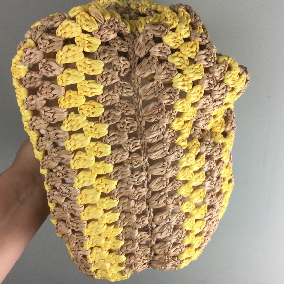 NWOT Loeffler Randall Willa Woven Raffia Ruched Yellow & Natural Clutch - Picture 7 of 13